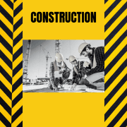 Bright yellow with images of work men with construction hats to show our building is under construction