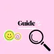 Pink image saying Guide smiley faces and magnifying glass